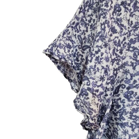 Como Vintage Blue V Neck Floral Flutter Sleeve Top Medium - Picture 3 of 9